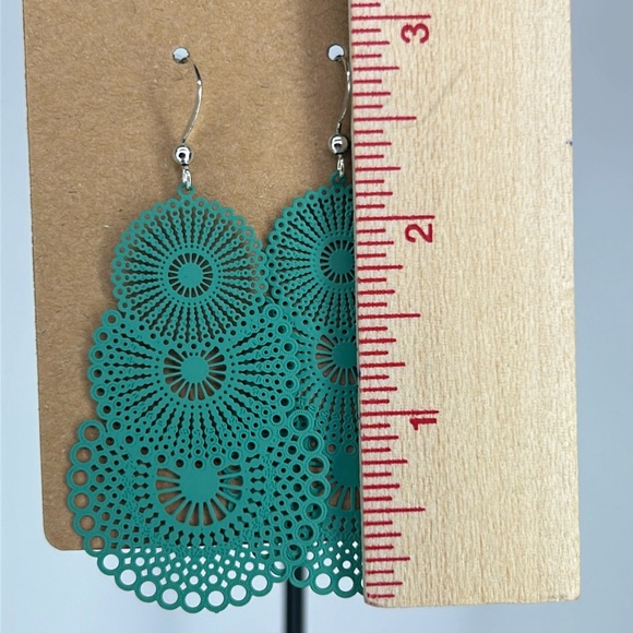 Brass Green Lightweight Dangle Earrings - Picture 2 of 2